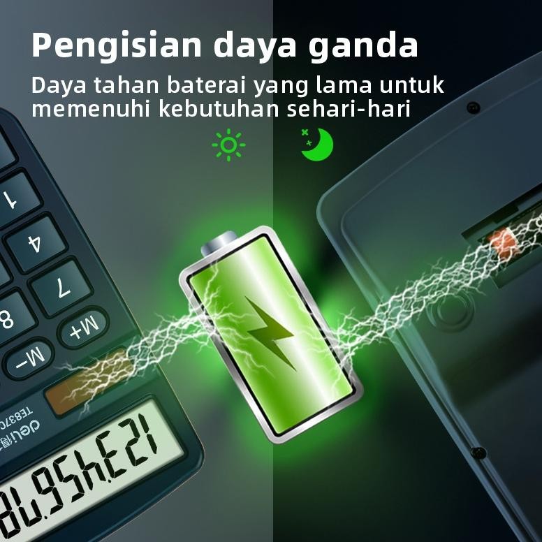 

PROMO Deli Desktop Calculator / Kalkulator Meja 12 Digit Dual Power Layar LCD TE837C ed-76