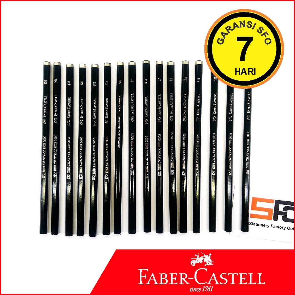 

Pensil Faber Castell 8B 7B 6B 5B 4B 3B 2B B HB F H 2H 3H 4H 5H 6H (original)