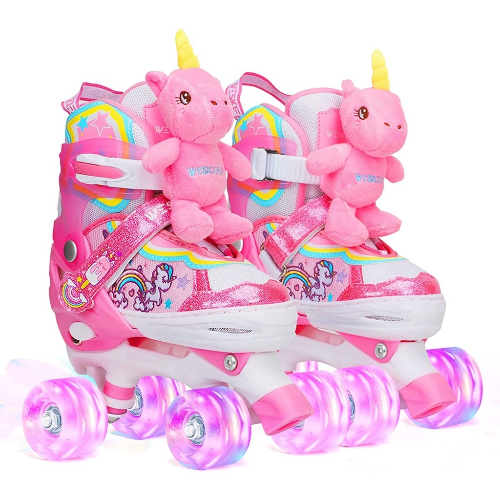 Sepatu Roda Balita Anak Boneka Unicorn 2022 baru untuk Anak Perempuan, Sepatu Skating Quad WESKIFAN 