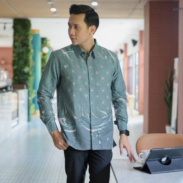 Kemeja Batik Bagus Pria Lengan Panjang Dobi Lasem Hijau Pastel