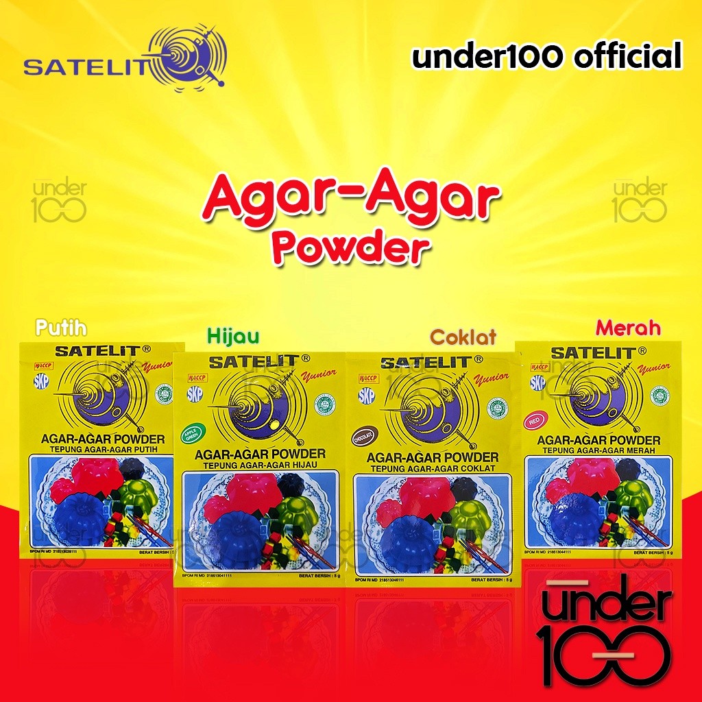 

Under100 Satelit Tepung Agar - Agar Powder Yunior 5g All Varian Coklat Merah Putih Hijau HALAL BPOM