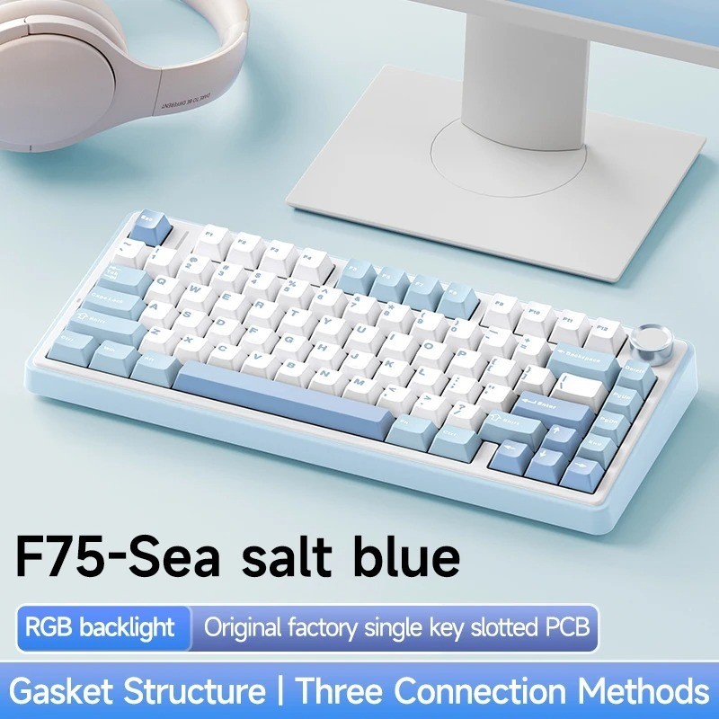 Aula F75 Keyboard Mekanis 80 Kunci dengan Struktur Gasket Kunci Penuh Tiga Mode Bluetooth E-sport un