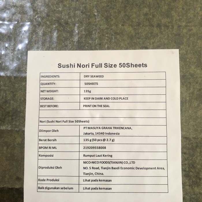 

Terlaris NORI SUSHI HALAL MUI/Manjun 50 lembar/sheet SALE