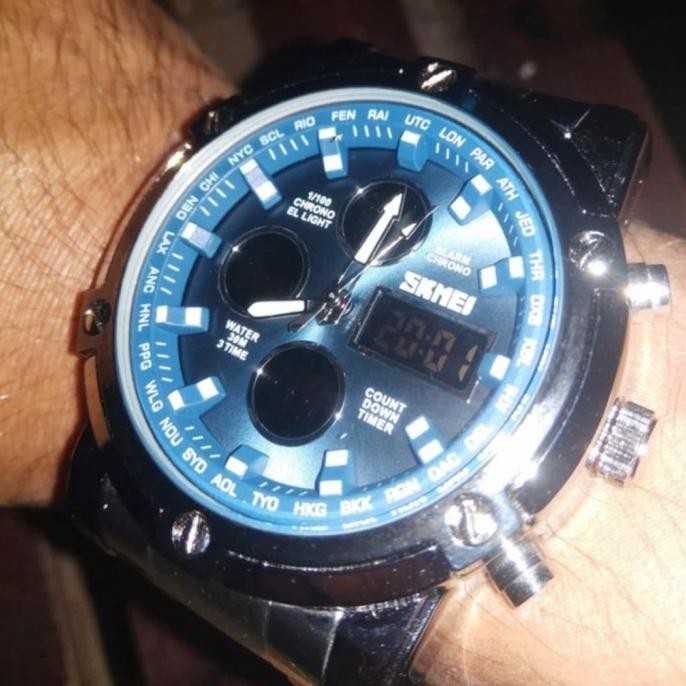 Jam Tangan Pria Digital Skmei 1389 Silverblue Water Resistant 30M
