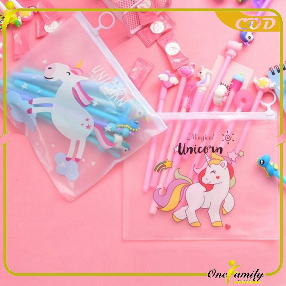 

er-23 ONE-A15 Pulpen Gel Karakter Lucu Set Isi 20PCS Pena FREE Zipper Pouch Tempat Pensil Transparan Murah Premium
