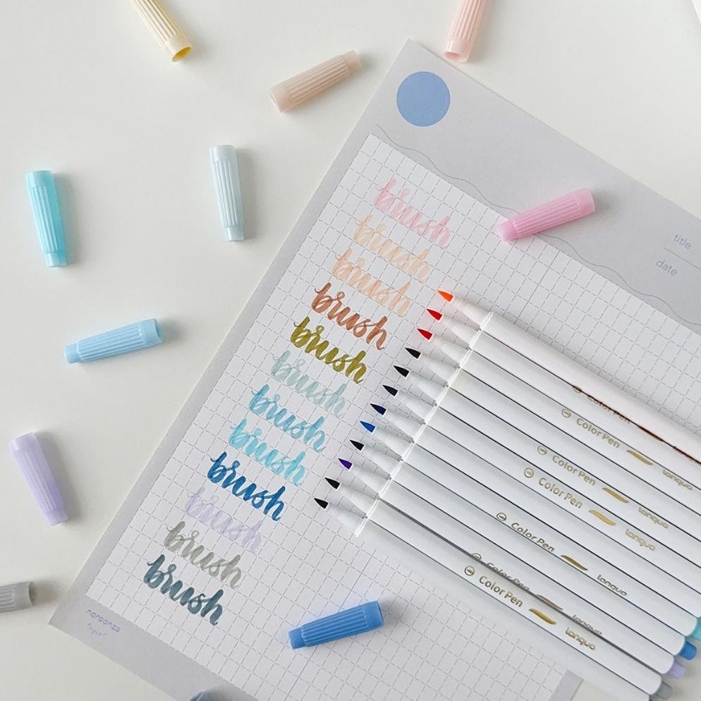 

rf-45 Winzige Set 12 Calligraphy Pen Soft Brush Pen Aesthetic Vintage Warna Warni Brush Lettering Marker Pena Kuas Warna Pulpen Pena Kaligrafi Coloring Markers Viral