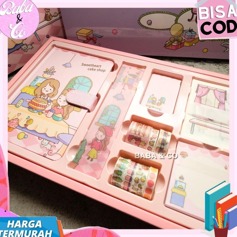 

ed-7 JURNAL 7 IN 1 SWEETHEART CAKE SHOP JURNAL SWEET HEART (1 NOTEBOOK HARDCOVER , 2 SET WASHI TAPE , 2 SET STICKY NOTES , 1PEMBATAS BUKU ,1 STIKER ANTI AIR ) PAKET JURNAL 1 SET ISI 7 PCS PAKET MURAH BUKU HARIAN ALAT TULIS ESTETIK LETTERING ATK MURAH