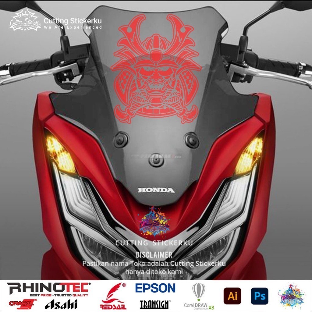 Cutting Stiker Oni Mask Samurai Variasi Motor Mobil Sticker Timbul Keren Nyala Dasbor Spakbor Visor 