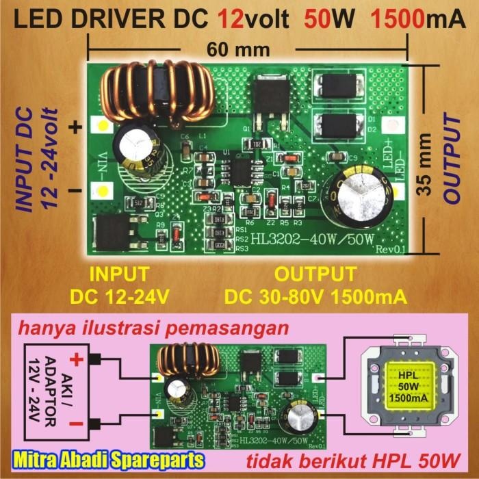 Led Driver Dc 12V-24V/12-24 Volt 50W/50 Watt 1500 Ma Tanpa Casing