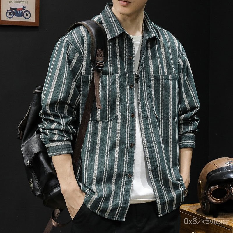 Kemeja Bisnis Pria, Baju Kasual Longgar Premium Retro Gaya Jepang