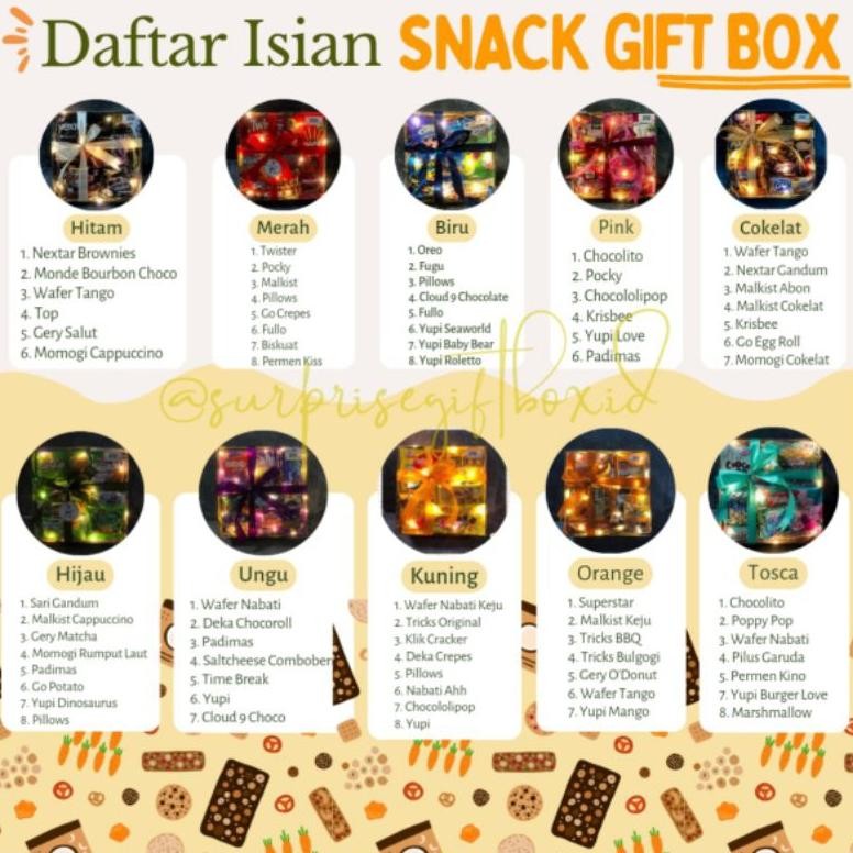 

SALE Snack Gift Box/ Hampers Snack/ Snack Gift/ Hamper Snack/ Kado Wisuda/ Kado Kelulusan/ Hadiah Lulus/ Hadiah Lomba 17 Agustus/ Hadiah Kelulusan / Kado Sempro / Kado Sidang / Hadiah Wisuda / Kado Lebaran/ Hampers Lebaran/ Kado Ulang Tahun Murah Lampu
