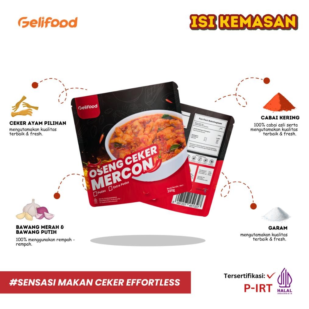

Big Sale Gelifood - Oseng Mercon Ceker Tanpa Tulang Pedas Daun Jeruk Makanan Kemasan 200Gr Murah