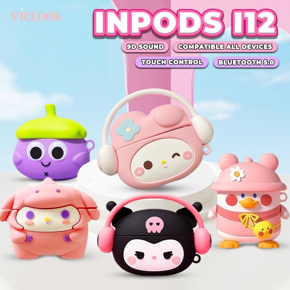 SPECIAL Headset Bluetooth Earphone TWS case earphone bluetooth i12 Earbud 3D Kartun Lucu HIFI Earbud