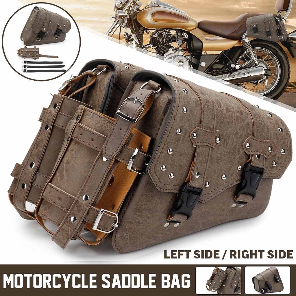 Tas Sadel Sepeda Motor Tas Peralatan Samping Coklat Antik Tas Sadel Penyimpanan Bagasi Kantong Sisi 