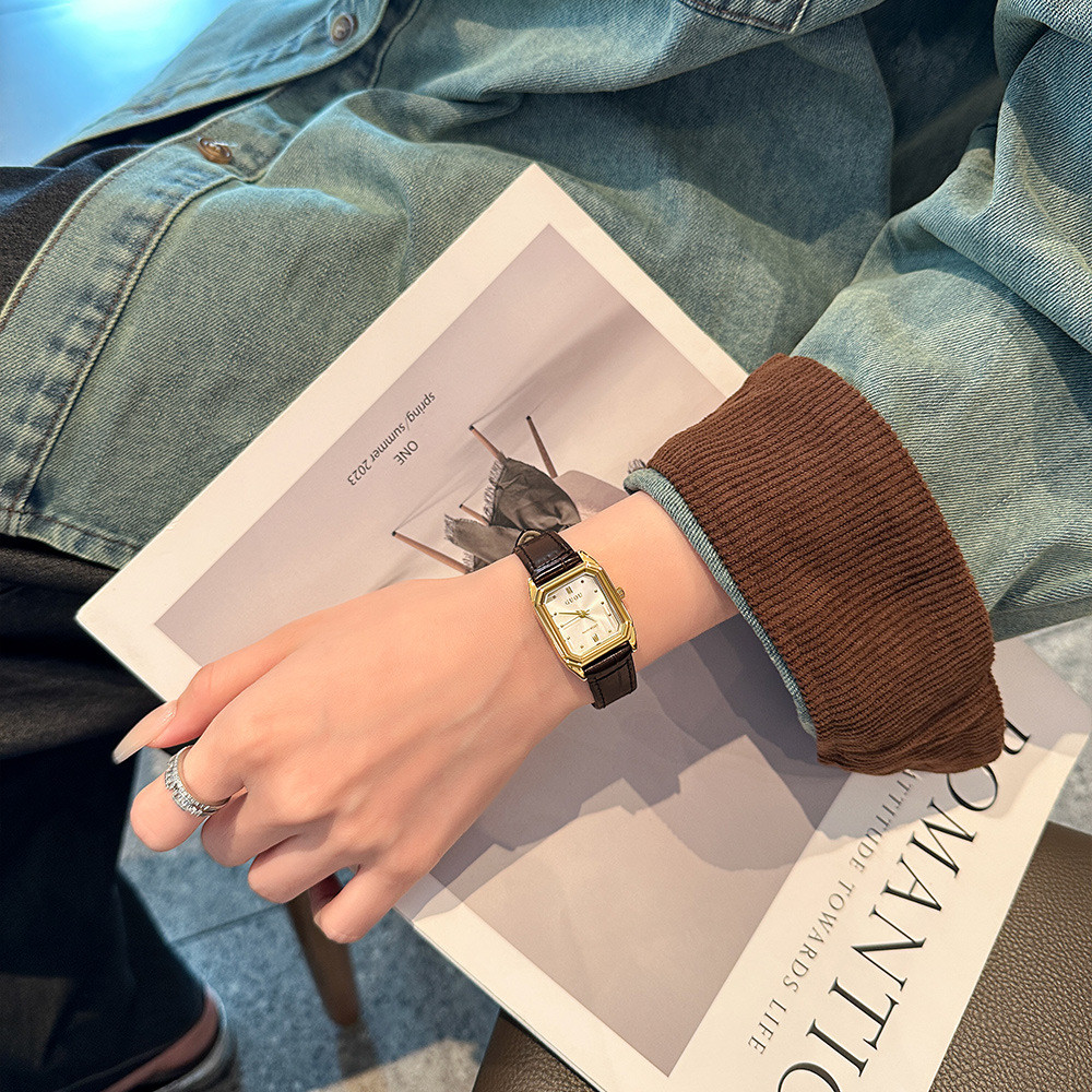 GUOU Autumn New Retro Small Square Watch Niche British Style Watch Daily Commuter's All-Matching Wom