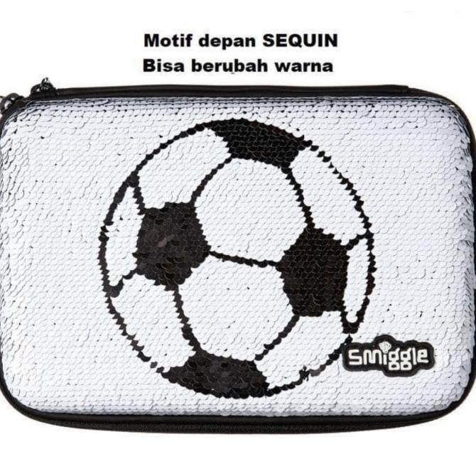 

SMIGGLE PENCIL CASE HARDTOP SOCCER BALL SEQUIN WHITE ORI TEMPAT PENSIL