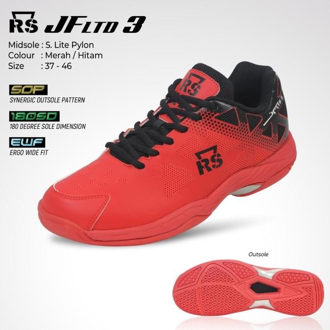 Sepatu Badminton Rs Jf Ltd 3 Merah Hitam Original  Ready