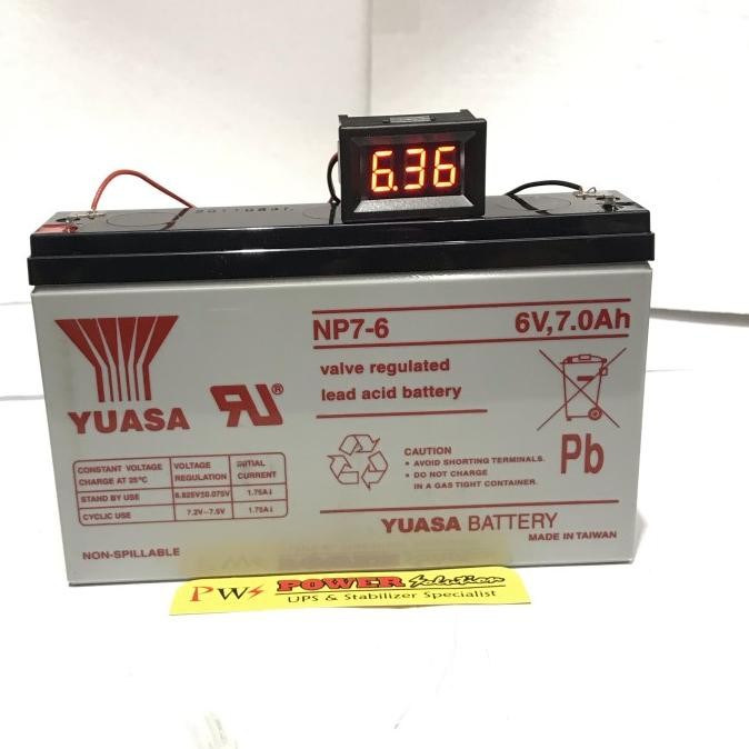Yuasa Battery NP7-6 6V 7Ah + Digital Volt Meter
