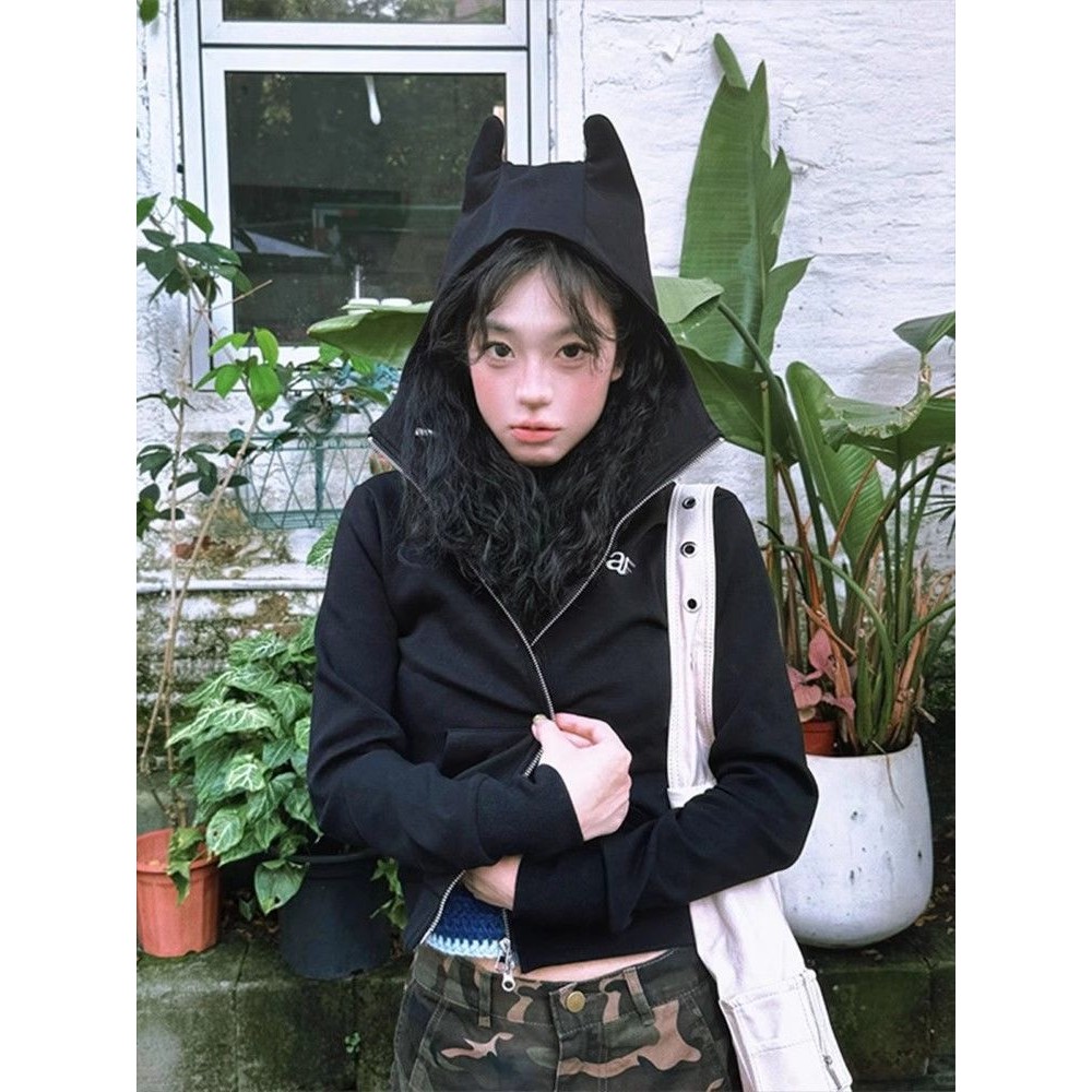 [Crunchy brulee]Kemeja Kardigan Sweater Berkerudung Slim Fit Wanita