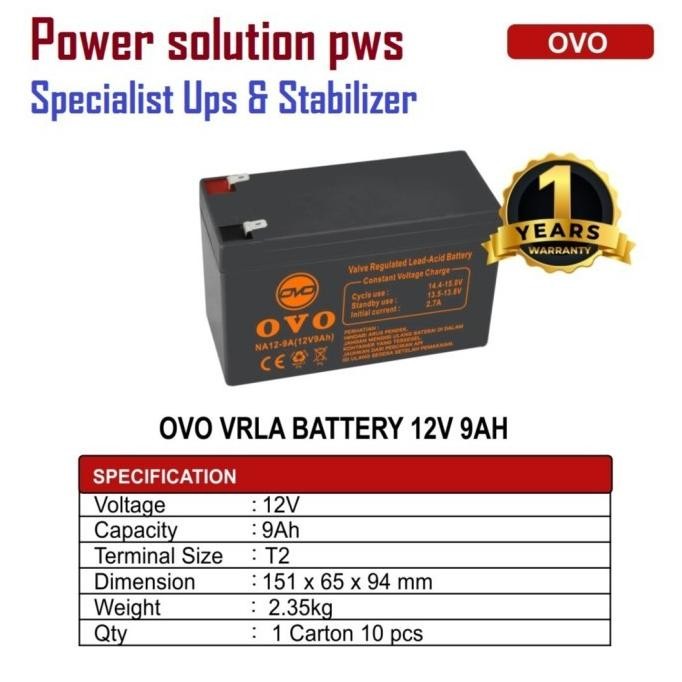 Baterai UPS Battery ovo 12v 9ah 12 volt 9 Ampere