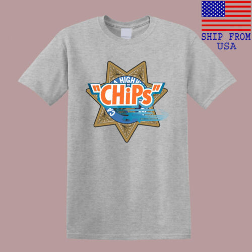 Kaos Abu-abu Pria Film Polisi Retro Chips Ukuran