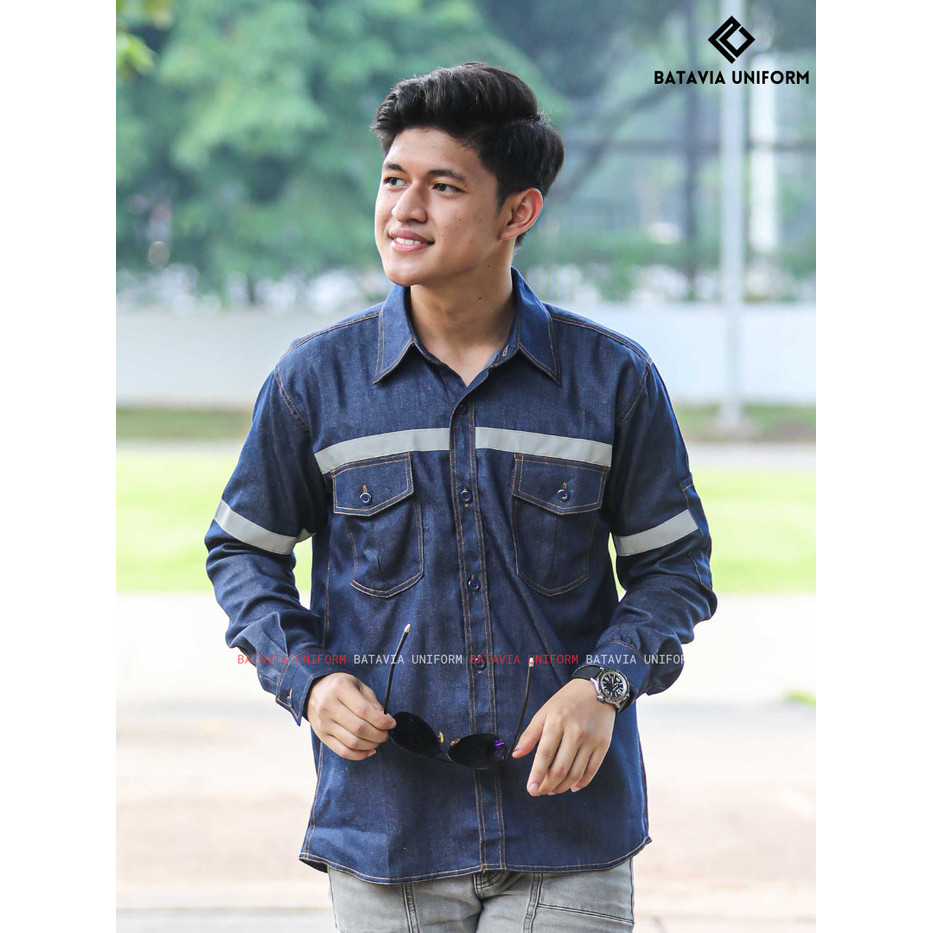 Kemeja Wearpack Jeans Safety K3 Lengan Panjang Warna Jeans Denim