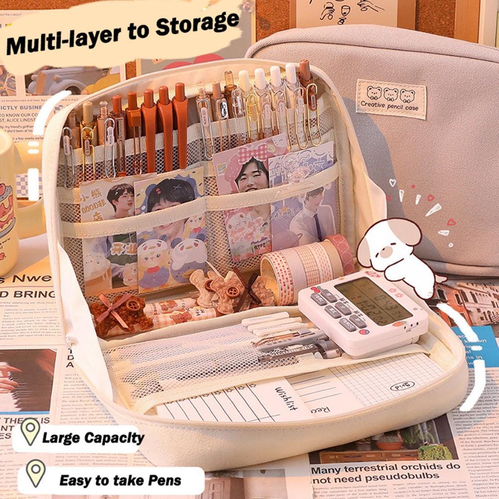 

vf-52 8-Layer Super Large Capacity Pencil Case Kawaii Canvas Pencil Box Pen Pouch Organizer for Girls Back to School Stationery Supplies Viral