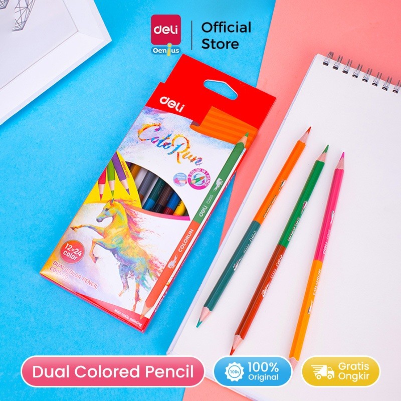 

Deli Bi-color Pencil / Pensil Warna Duo 6/12 Batang Triangular Mudah Diraut Ekonomis EC005X0