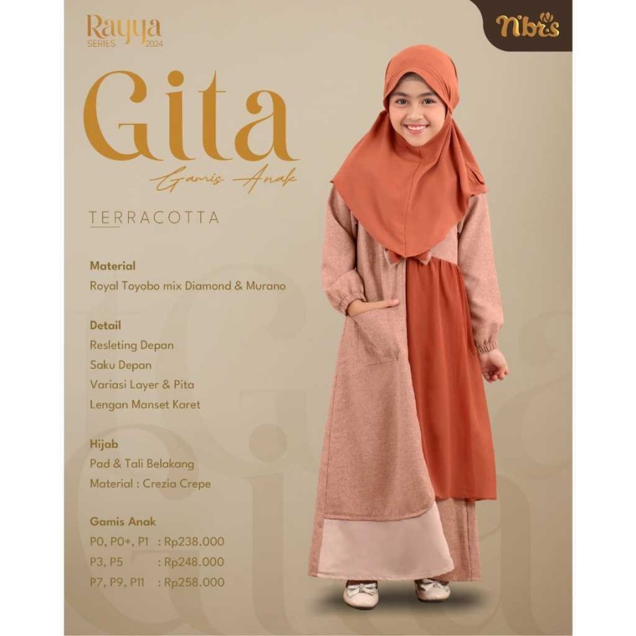 NBRS | DRESS GAMIS ANAK GITA TERRACOTTA D10P