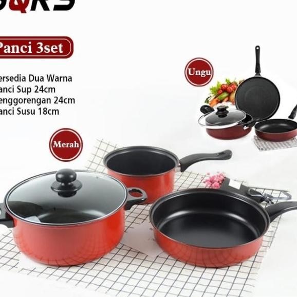 Panci Set 3In1 Panci Teflon Wajan 3In1 Panci Set Anti Lengket