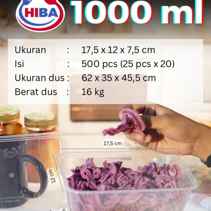 TERMURAH - thinwall 1000ml rectangle hiba 1dus