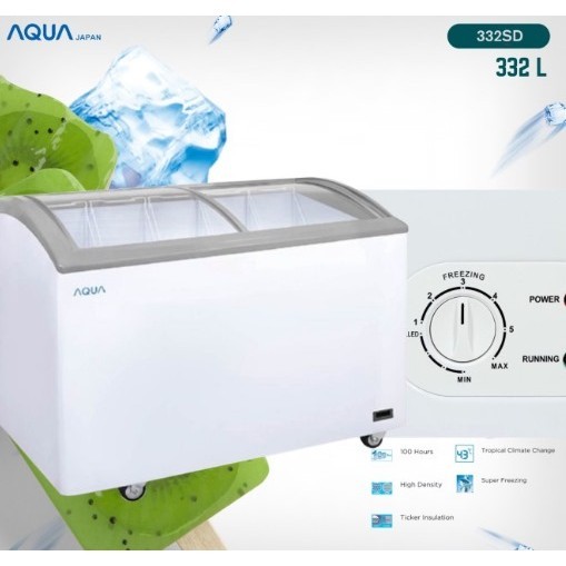 AQUA Sliding Curve Glass Freezer 332L AQF-332SD / AQF 332 SD ICE CREAM