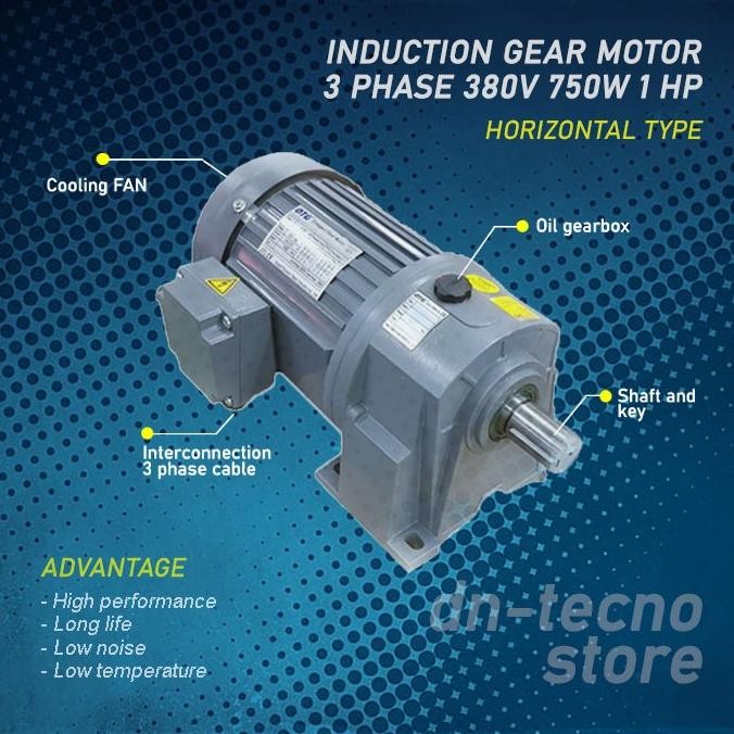 Motor Induksi Gearbox 3 Phase 1Hp (750W) 4 Pole 1500Rpm