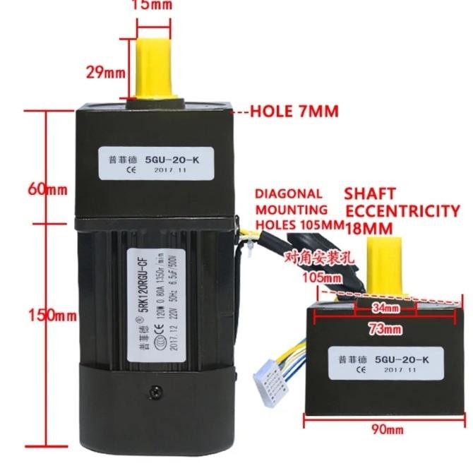 Dinamo Motor Gearbox Ac 220V 120Watt