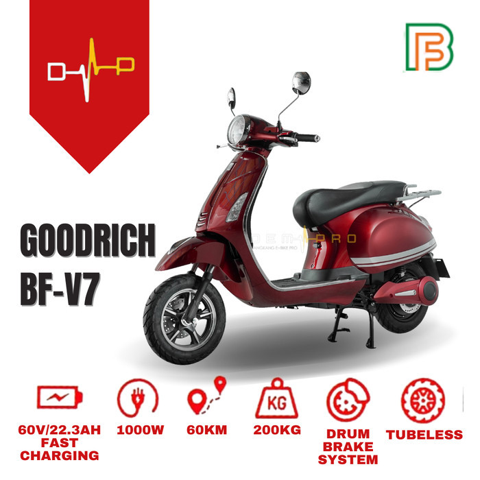 Vespa BF GOODRICH V7 Skuter Listrik Baja Hitam Putih Merah 120 km Range