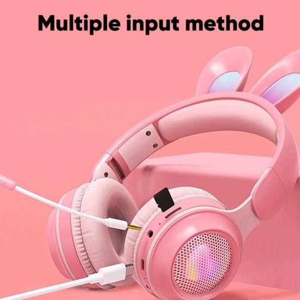 Headset Anak Telinga Kelinci C Headphone Bluethoot Pink Bukan Kucing