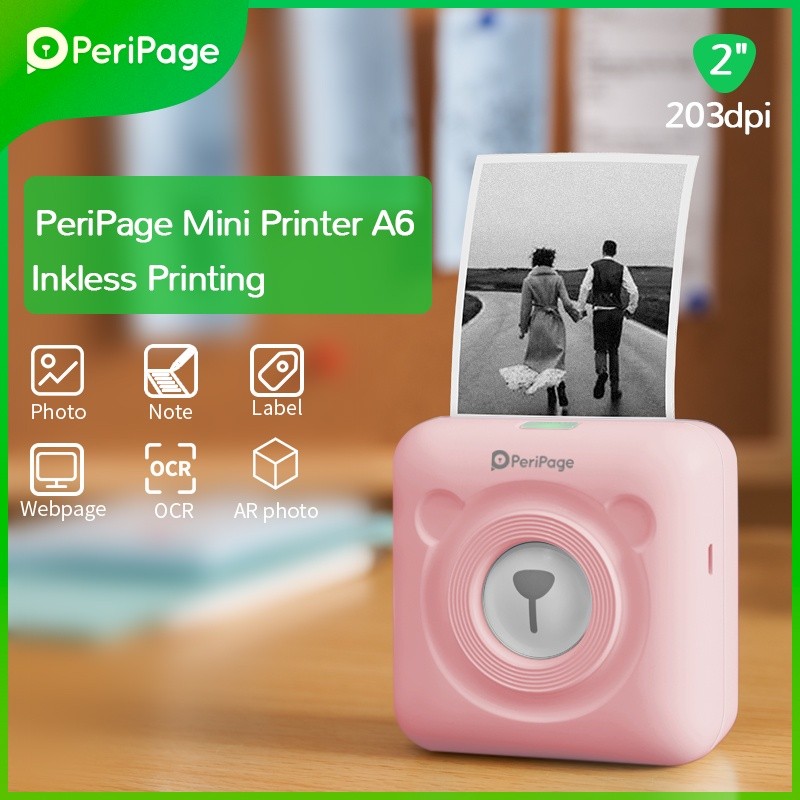 Peripage merah muda printer nirkabel nirkabel printer warna pink label penerimaan 2 in 1 resolusi pr