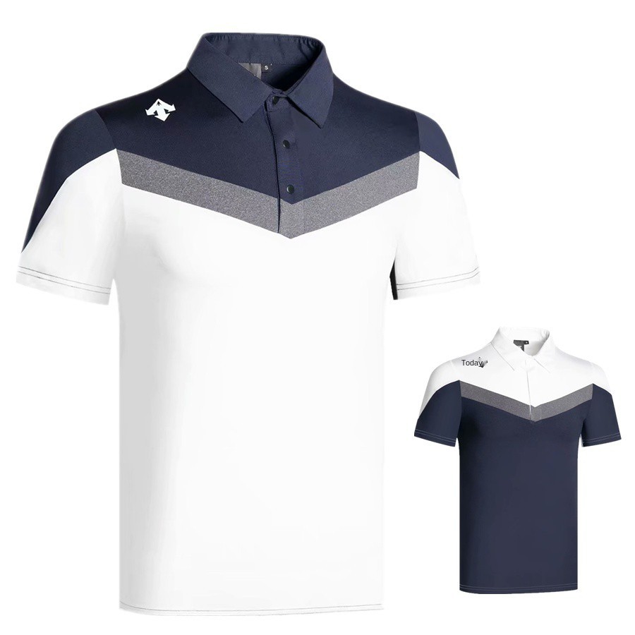 DESCENTE Golf Pria Lengan Pendek Menyerap Keringat Kain POLO Kemeja Fashion Musim Panas Golf T-shirt