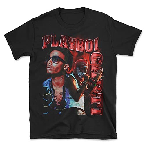 Kaos Pria Hitam Playboy Carti Whole Lotta Red Vintage Style Hip Hop Rap T-Shirt M--4XL