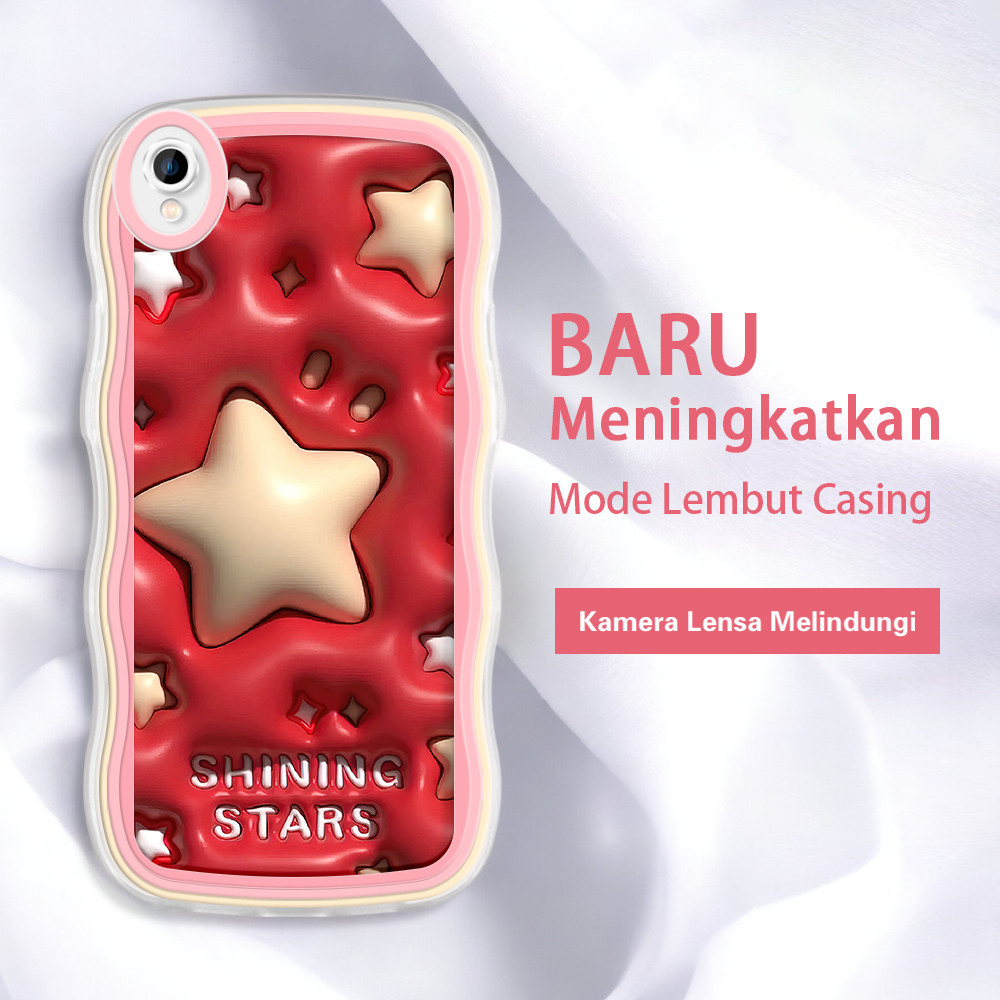 OPPO A37 A38 A37F A53 2020 A52 A54 2021 A55 A57 2022 A59  Casing Ponsel  Pola Bintang kuning 3D  war