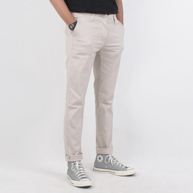 Celana Chino Panjang Pria Slim Fit Stretch Cream Celana Pria Formal Celana Bahan Pria