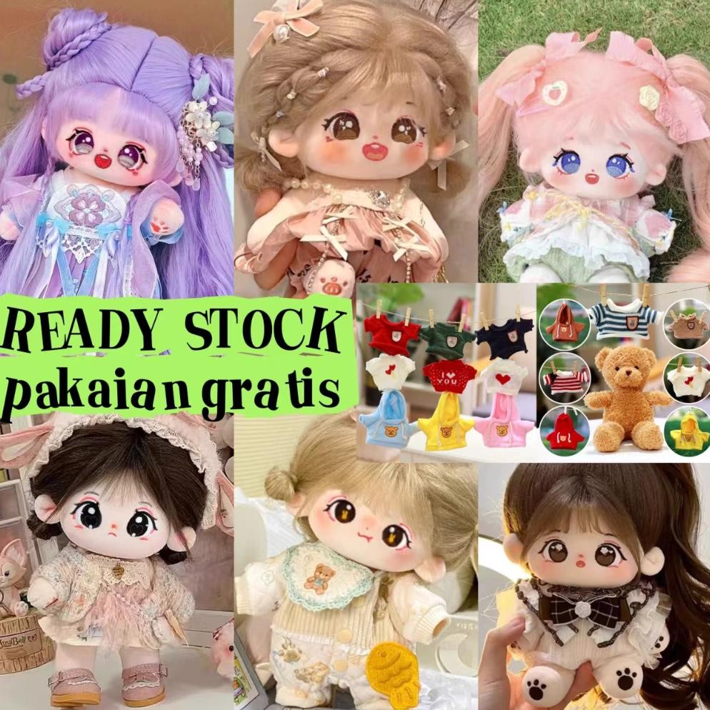 NEW  [READY STOCK] cotton doll 20cm plush toy doll non attribute boneka longhair doll boneka ada ske