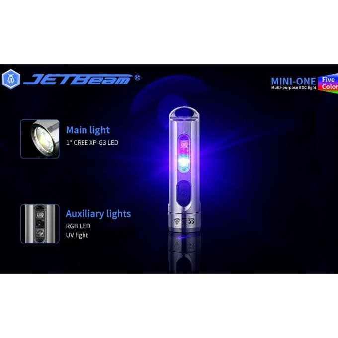 Jetbeam Mini One Senter Led Cree Xp-G3 500 Lumens With Rgb + Uv Light