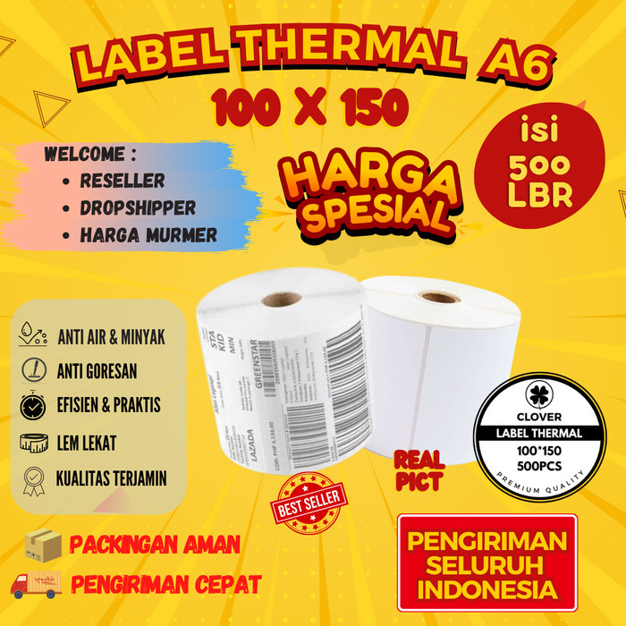 

Terlaris KERTAS THERMAL 100 X 150 STIKER LABEL BARCODE A6 SALE