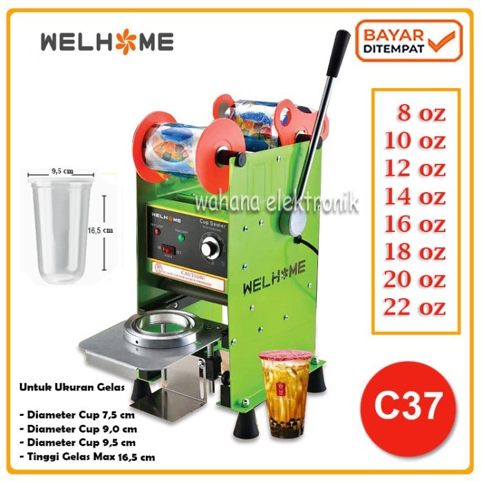 Mesin Cup Sealer C37 Press Gelas Plastik Sealing Machine Ukuran 22 OZ