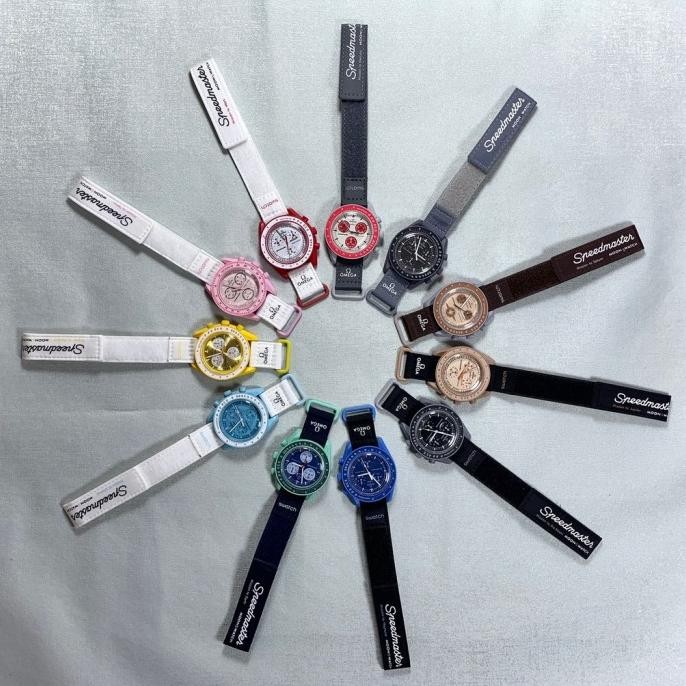 TERBARU JAM TANGAN WANITA SWATCH X OMEGA MOONWATCH 4CM CHRONO VARIASI PLUS BOX 