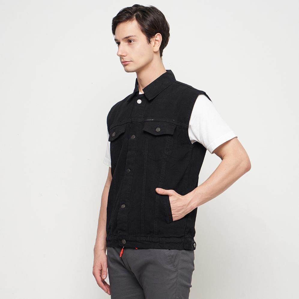 Rompi Pria Jeans Men Denim Hitam Emblem Vest Pria Keren
