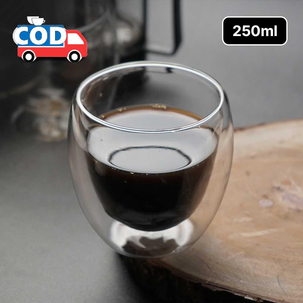 Gelas Kopi Unik Anti Panas Transparan Wadah Minuman Double Wall Glass Borosilicate