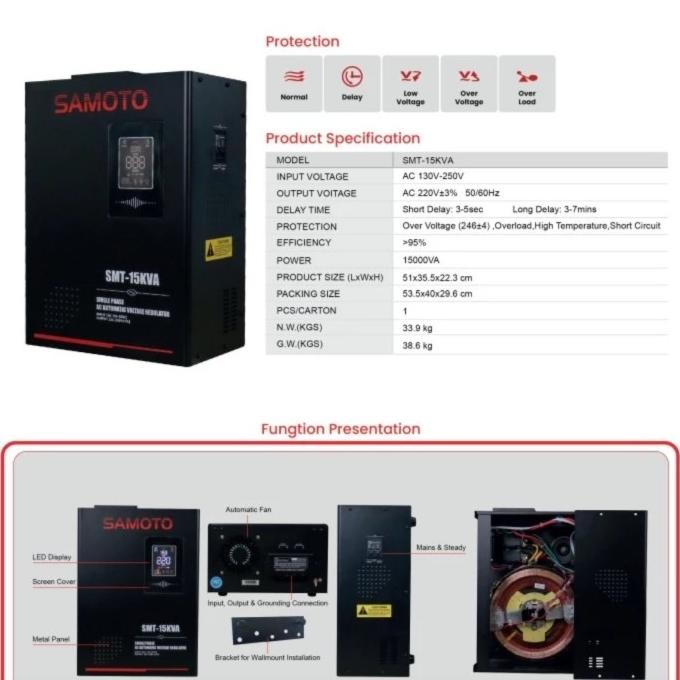 Stabilizer Samoto SMT-15KVA 15 KVA 1 Phase Servo Motor / Stabiliser Samoto SMT 15KVA Single Phase