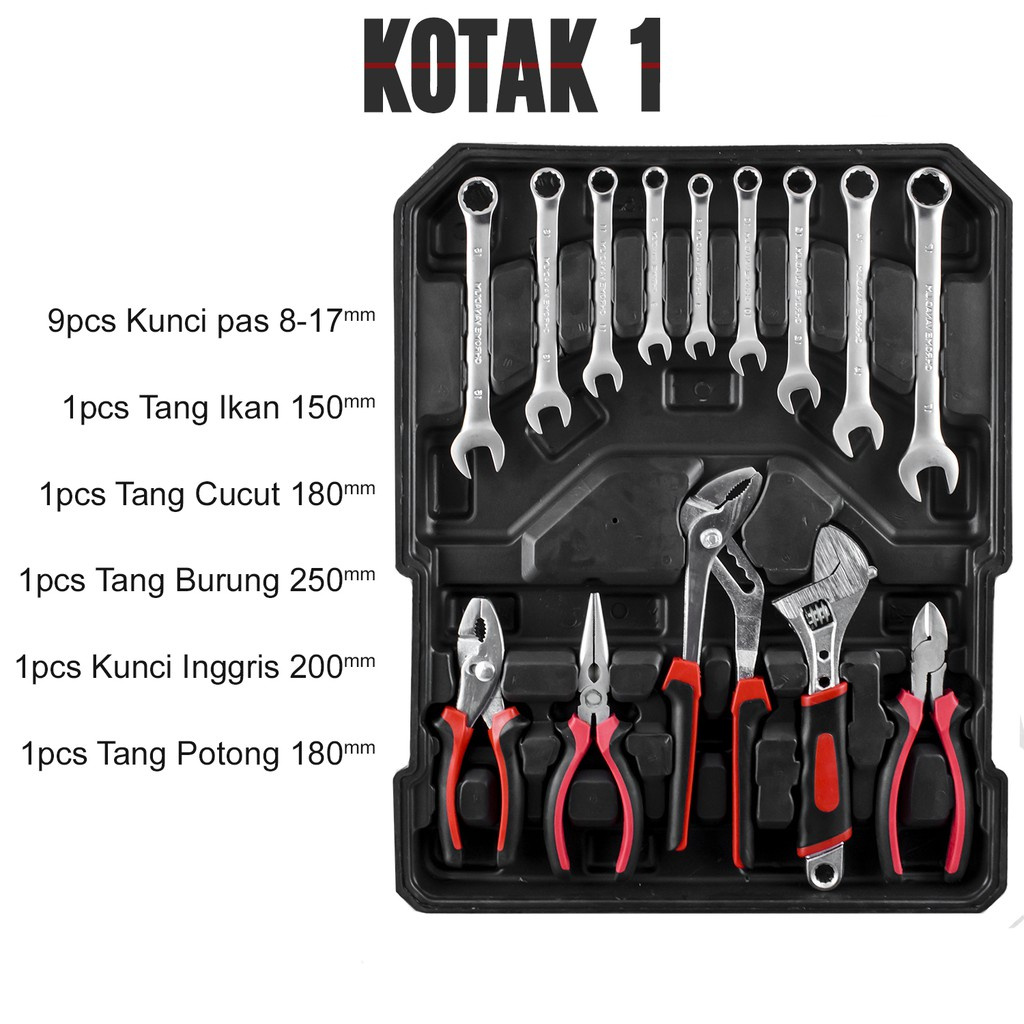 READY Tool Kit 187/85/82 PCS Perkakas Bengkel Dan Rumah Koper Lengkap Bahan Kuat Tools Set 187pcs